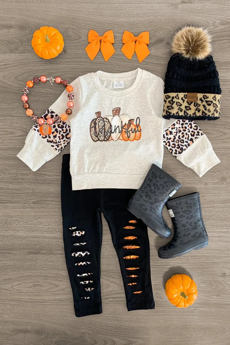 "Thankful" Pumpkin Distressed Legging Set