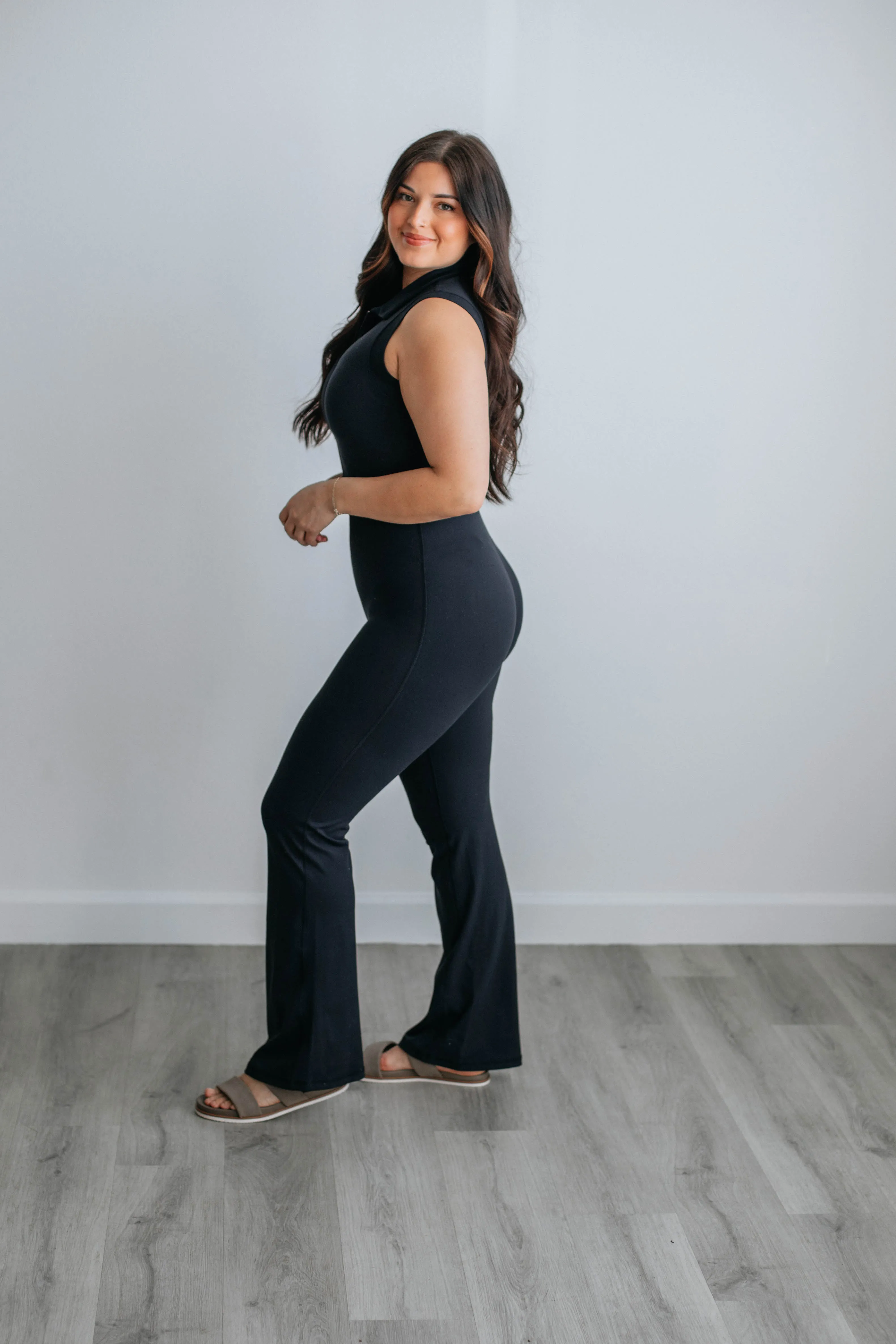 Rosette Flare Jumpsuit - Black