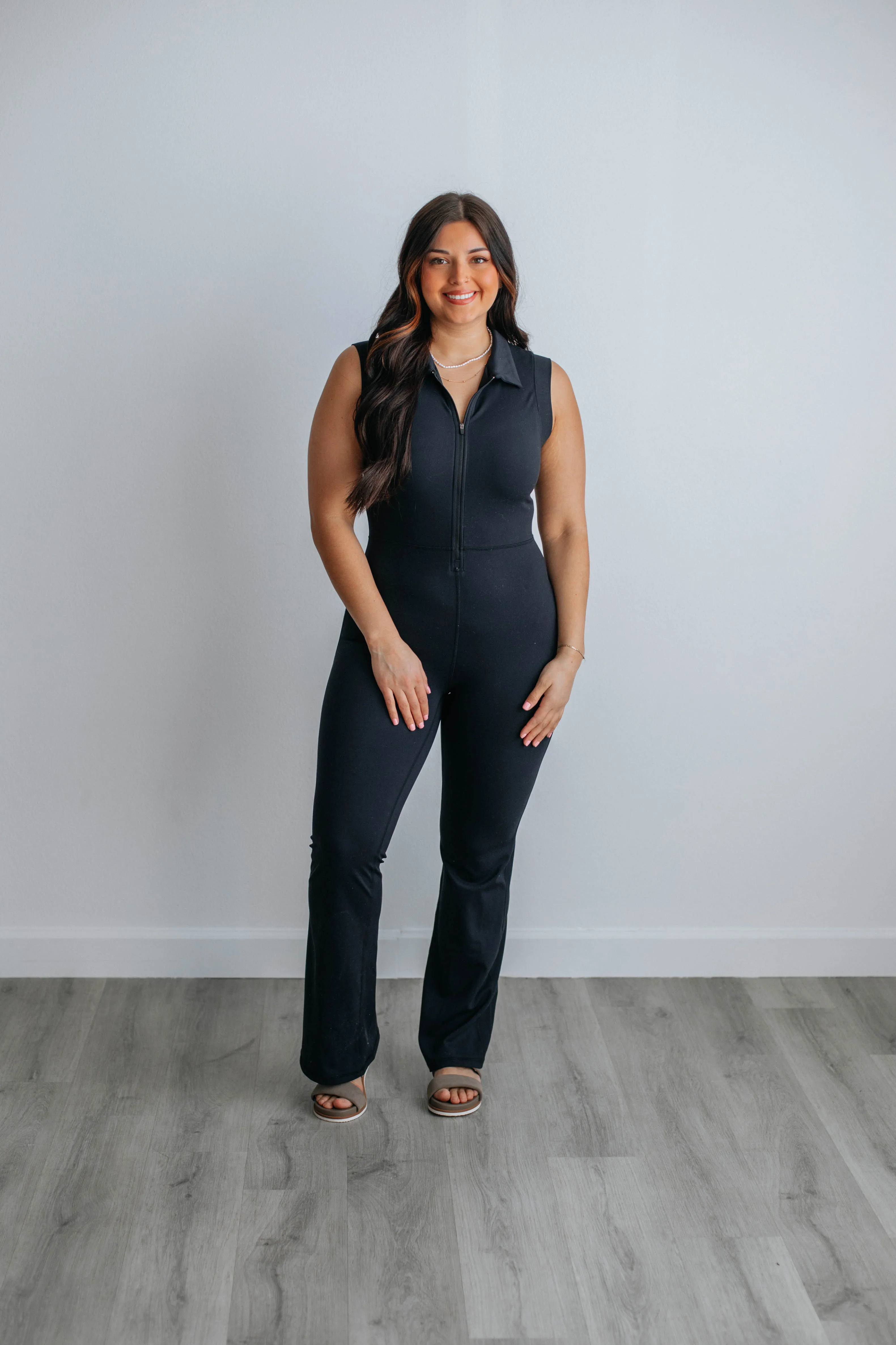 Rosette Flare Jumpsuit - Black