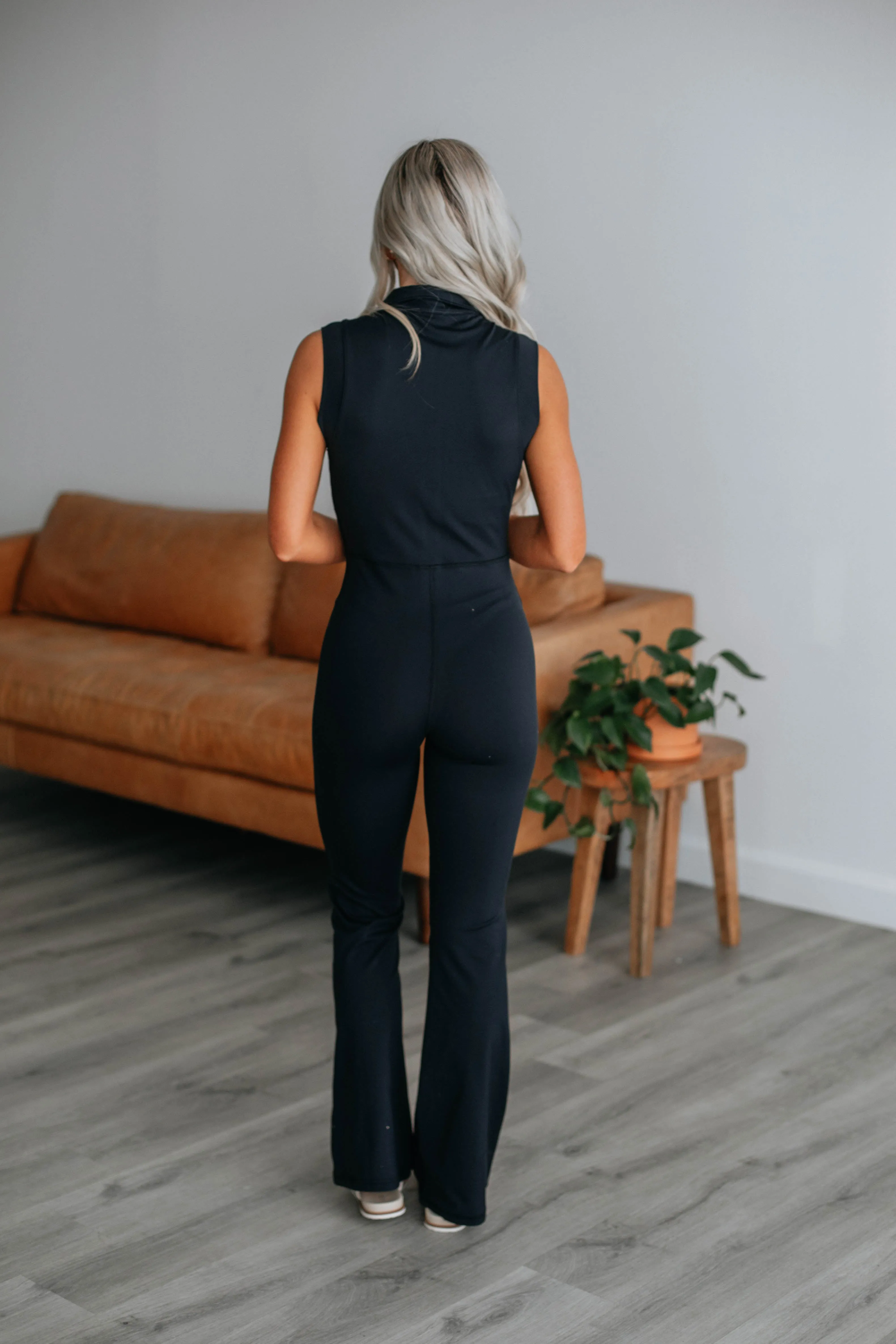 Rosette Flare Jumpsuit - Black