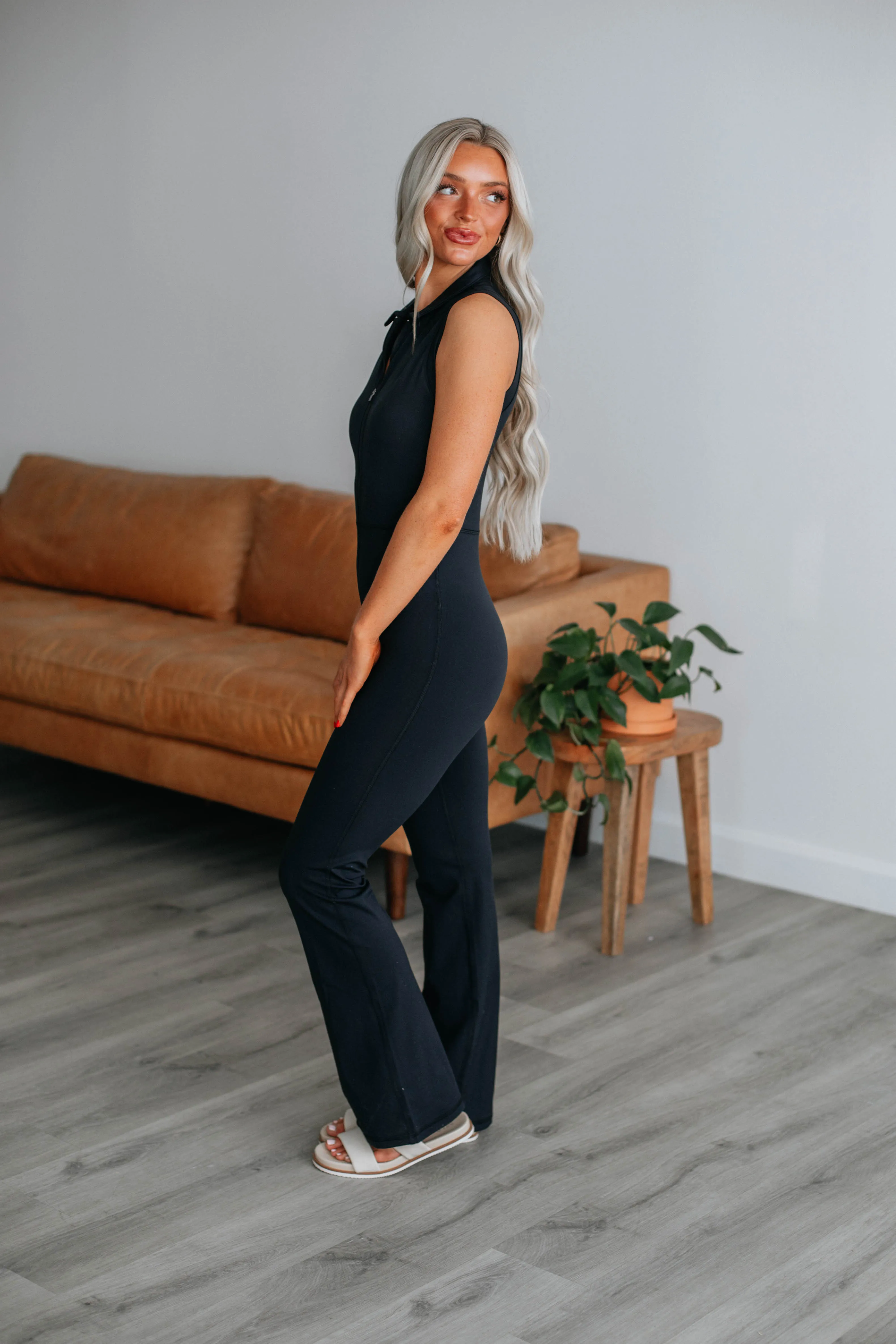 Rosette Flare Jumpsuit - Black