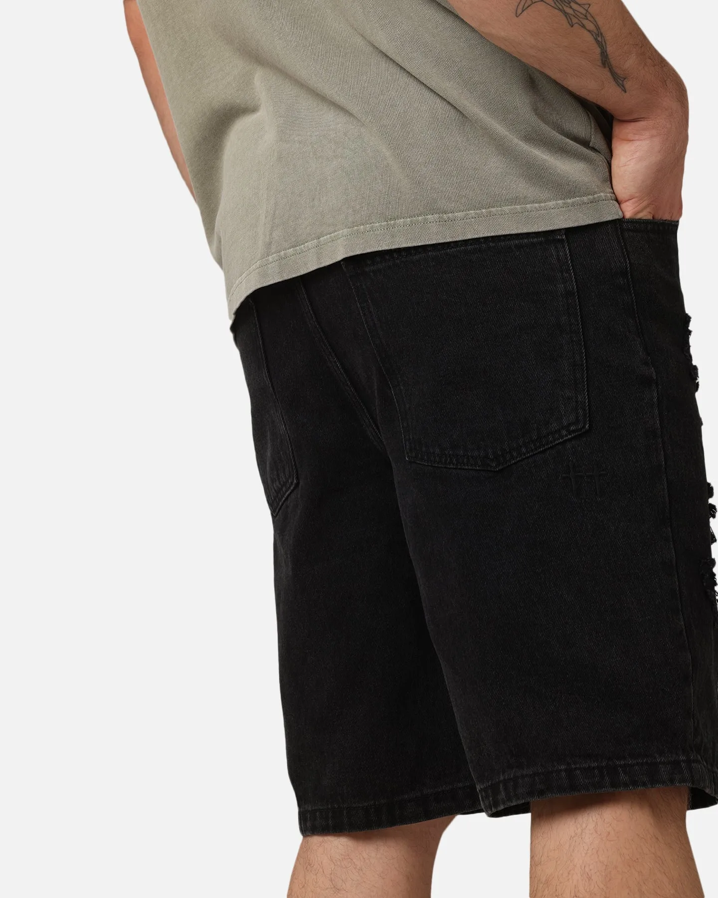 Saint Morta Disrupt Denim Shorts Washed Black