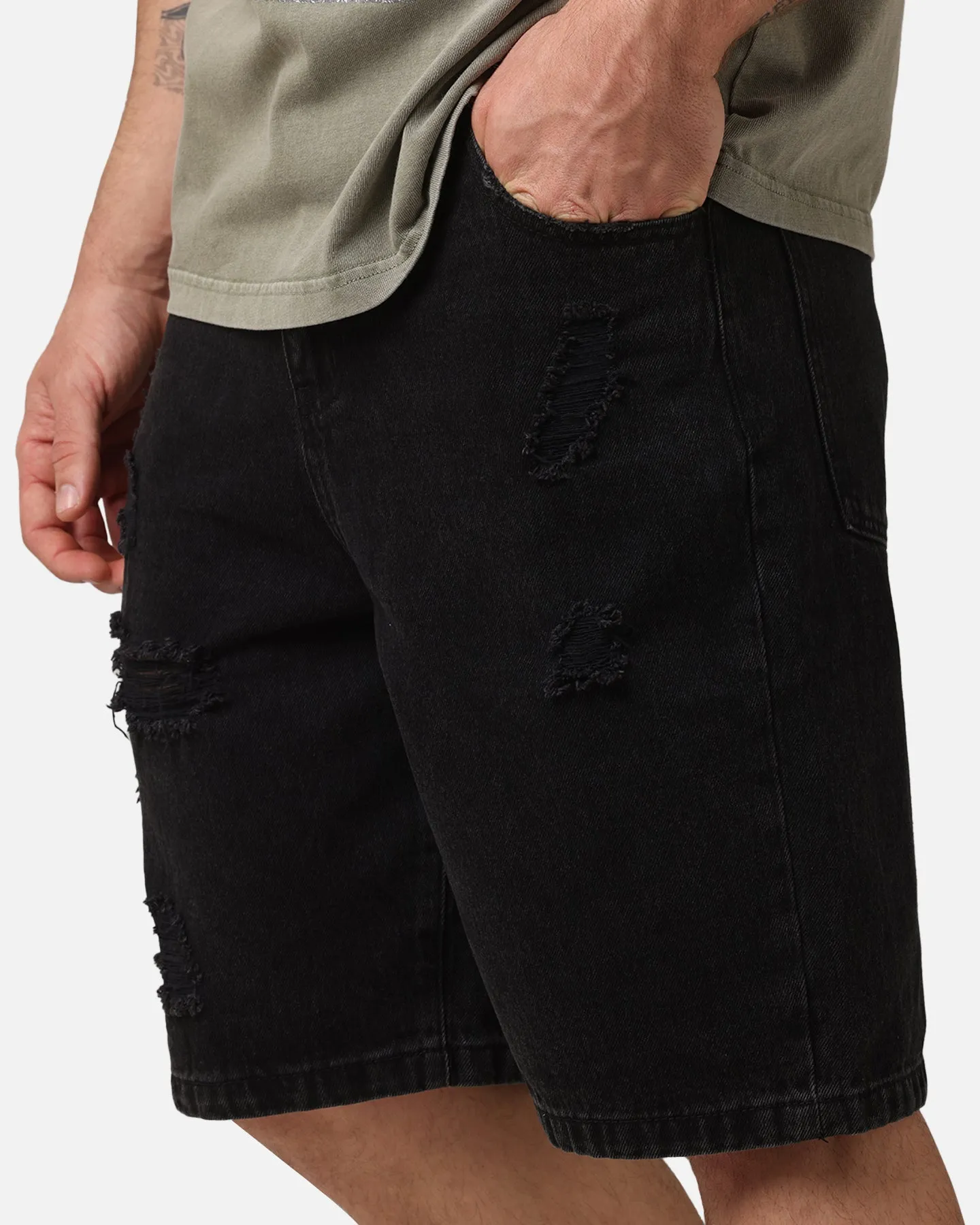 Saint Morta Disrupt Denim Shorts Washed Black