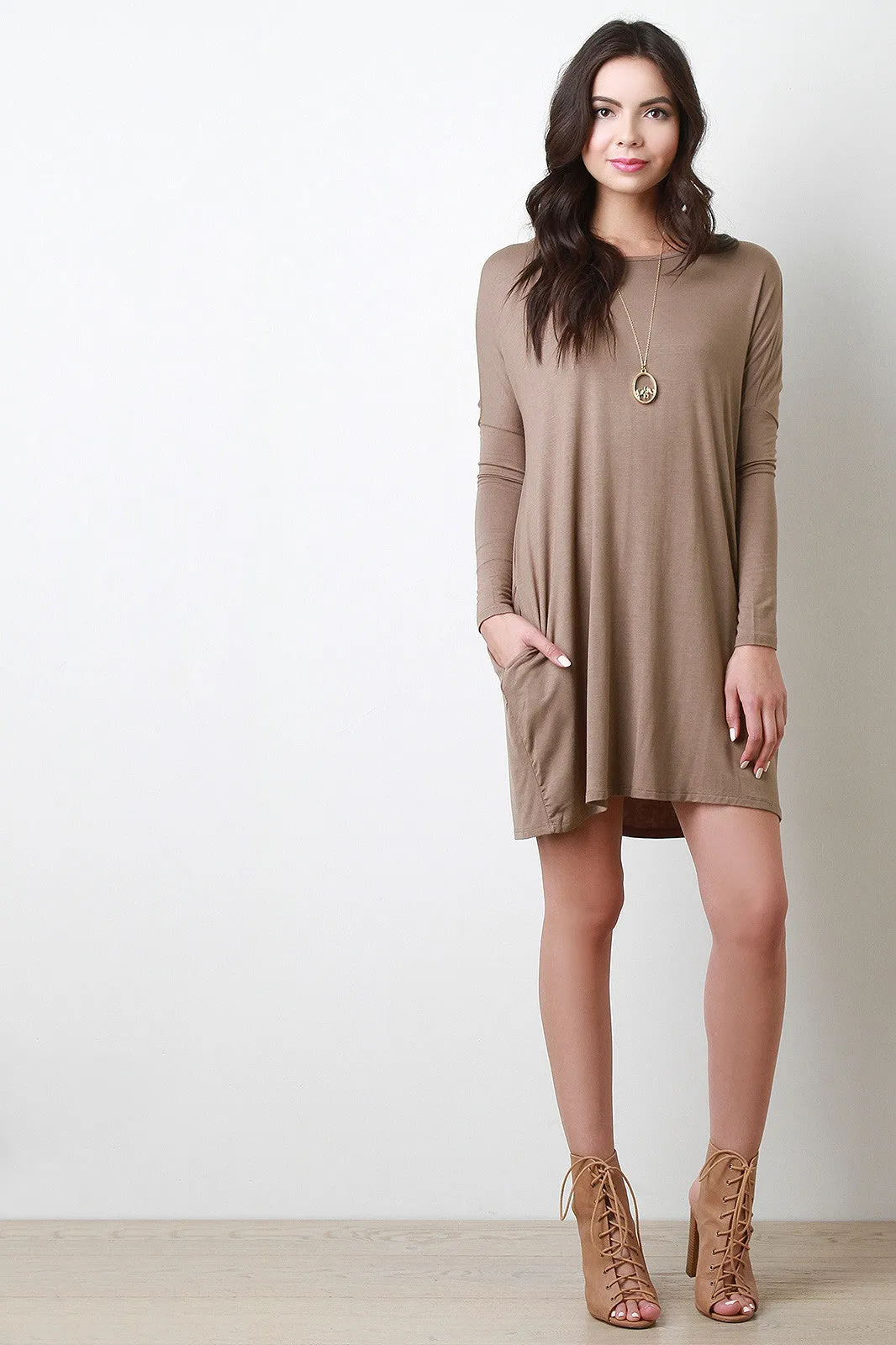 Side Pocket Shift Jersey Dress