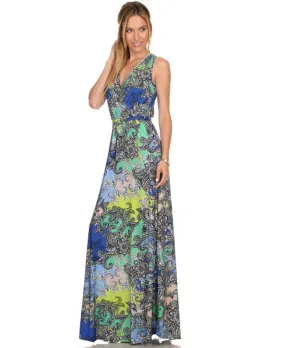 Sleeveless Paris Maxi Dress Paisley Ocean Blue