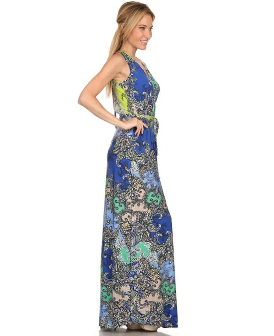 Sleeveless Paris Maxi Dress Paisley Ocean Blue