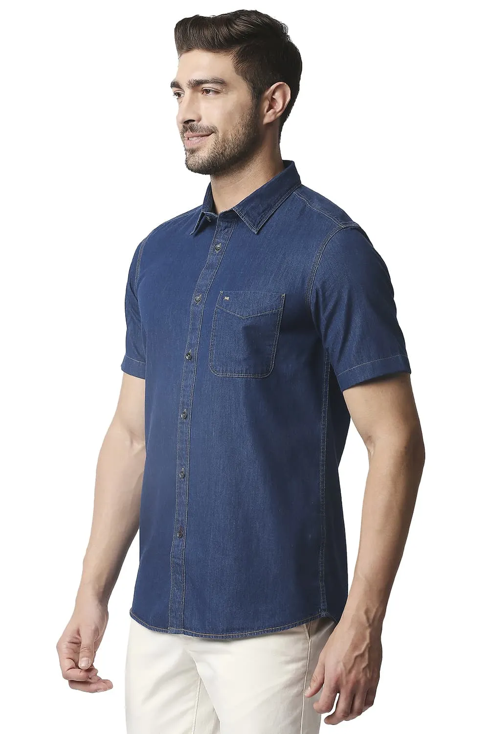 Slim Fit Indigo Halfsleeves Shirt