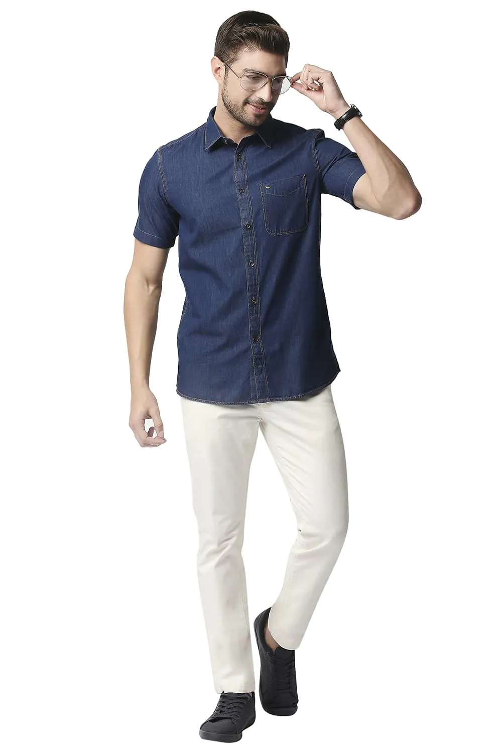 Slim Fit Indigo Halfsleeves Shirt