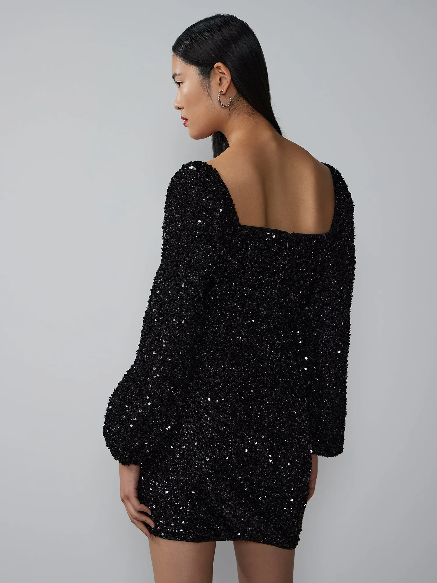 Square Neck Sequin Tinsel Shift Dress