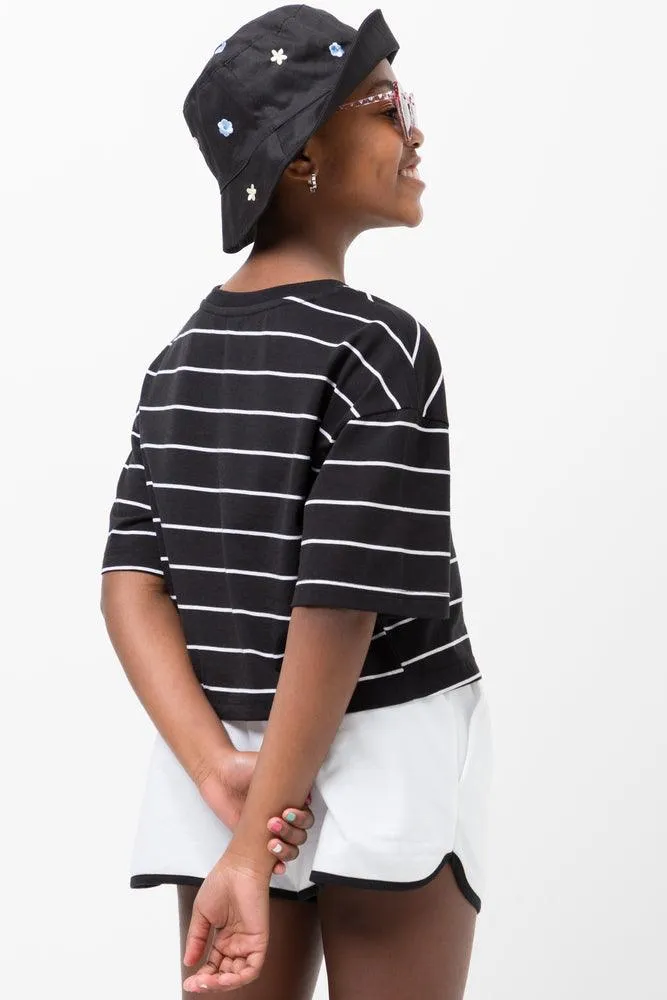 Stripe Boxy Short Sleeve T-Shirt Black