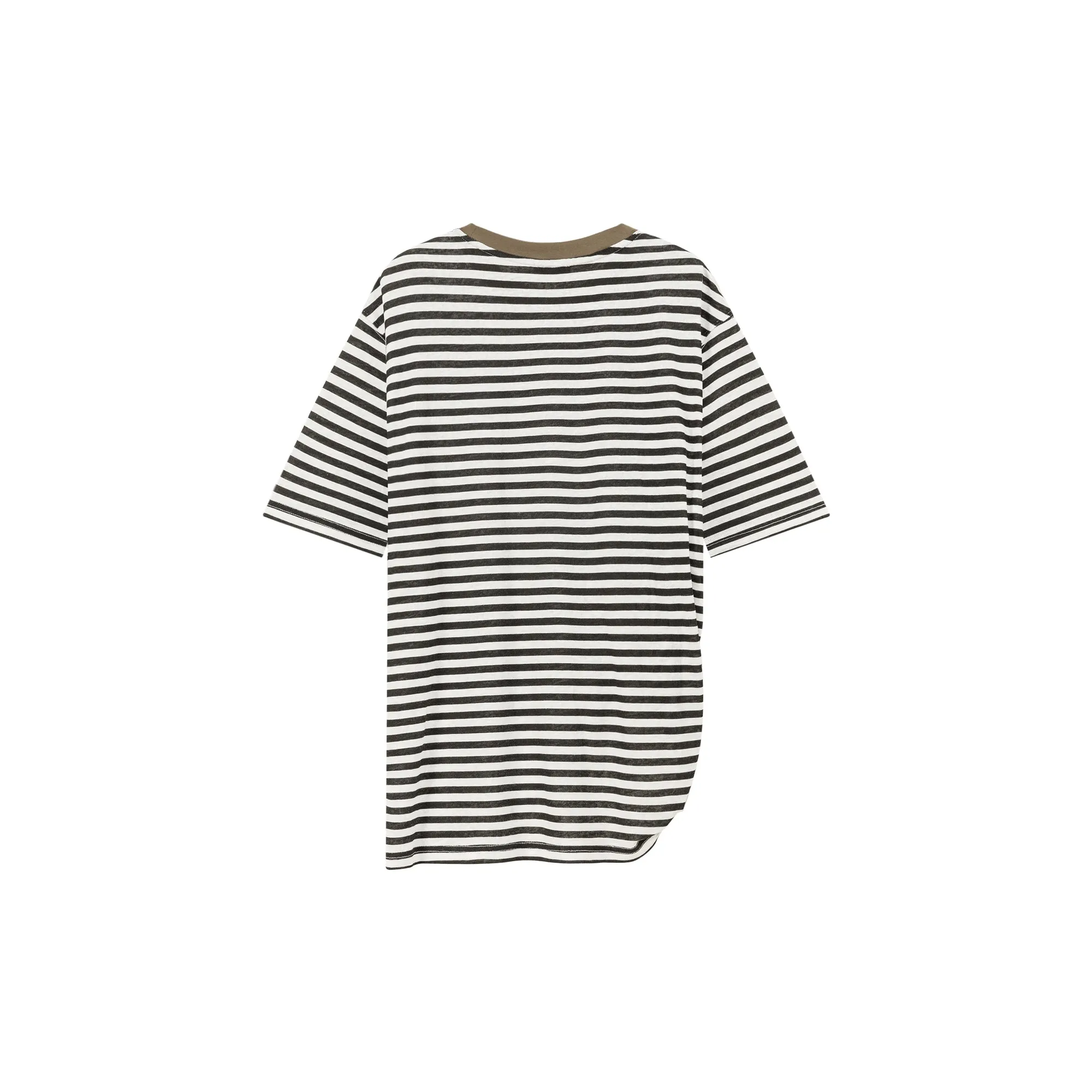 Striped Color Contrast Short Sleeved Basic T-Shirt