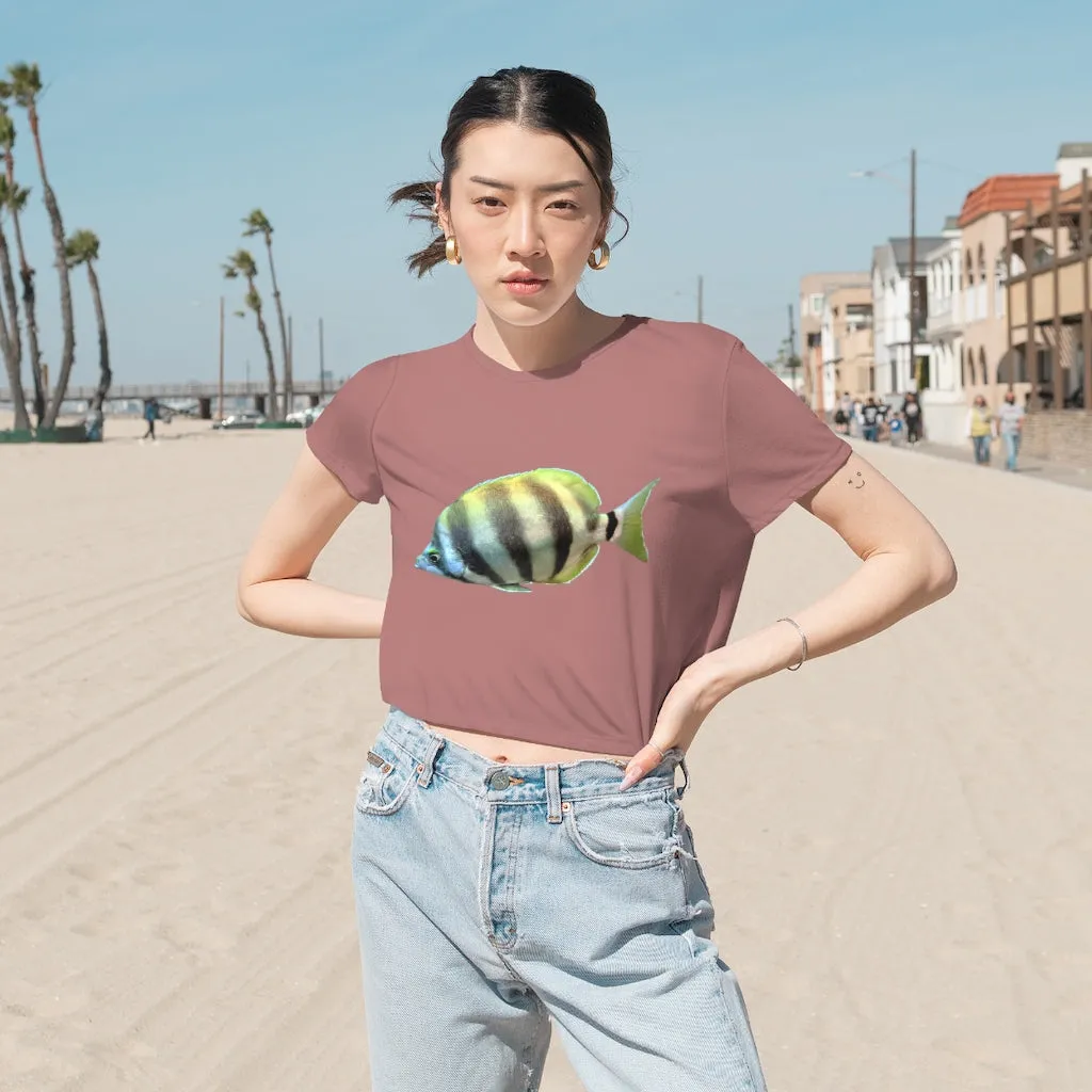 Striped Fish Women's Flowy Cropped Tee