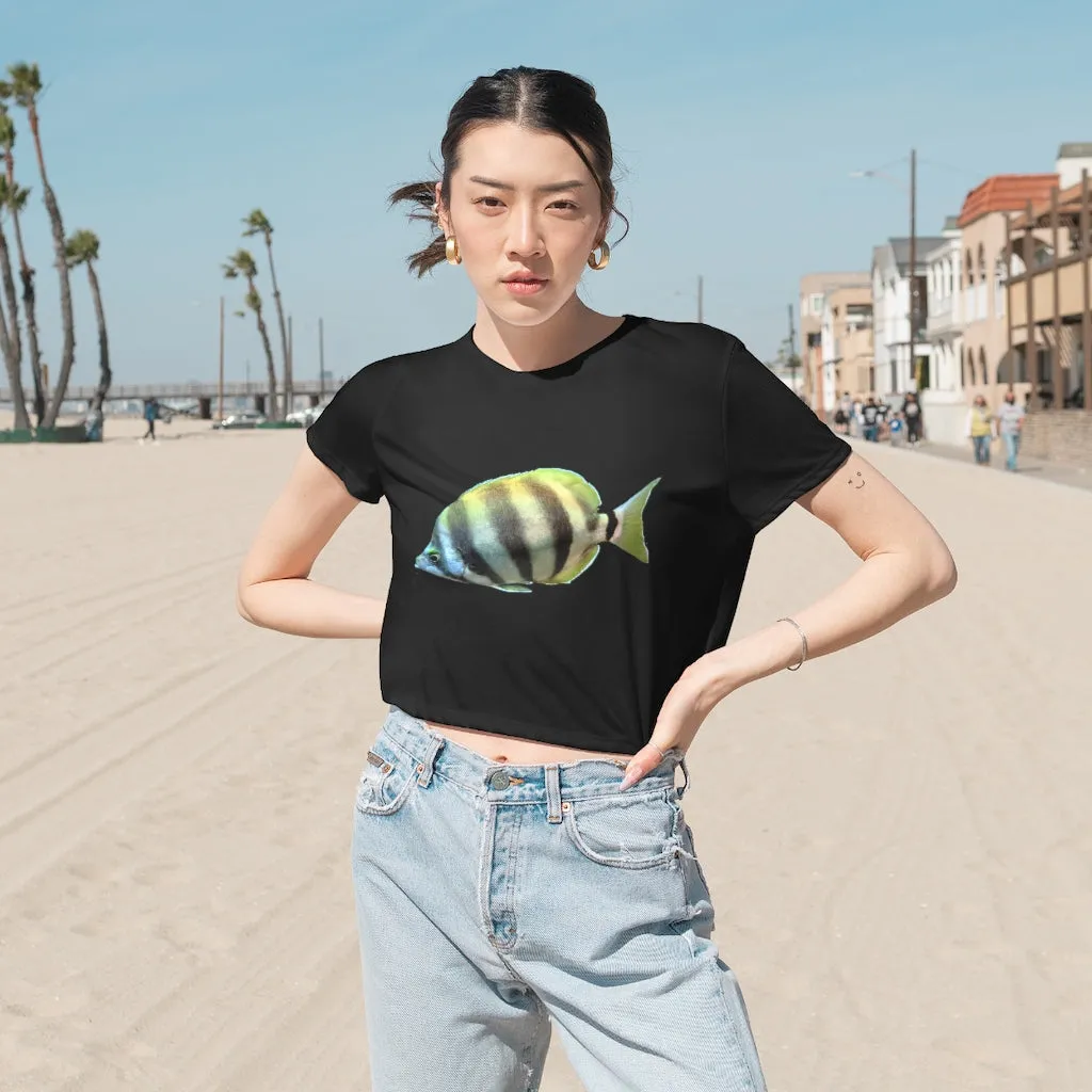 Striped Fish Women's Flowy Cropped Tee