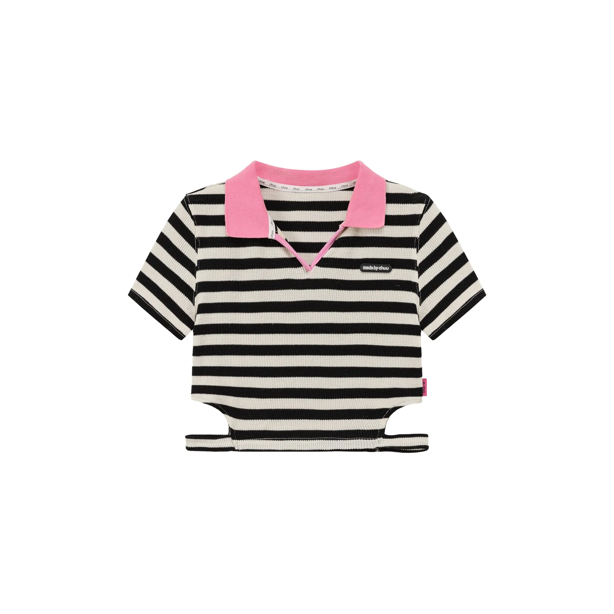 Striped Side Cut Out Cropped T-Shirt