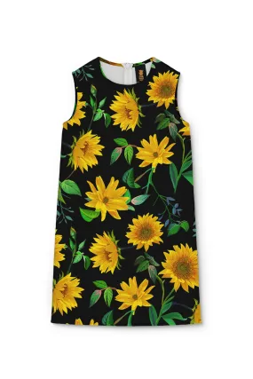 Sunnyflower Adele Black Yellow Floral Print Trendy Shift Dress - Girls