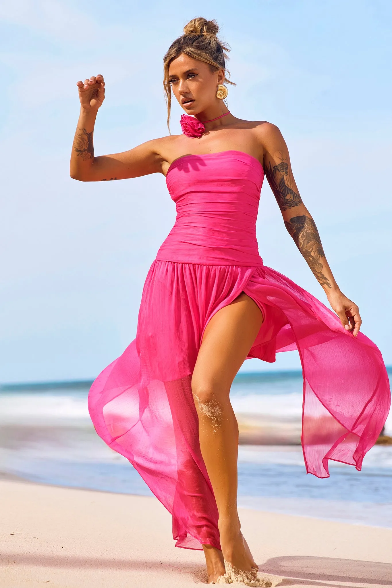 The Briana Maxi Dress - Hot Pink