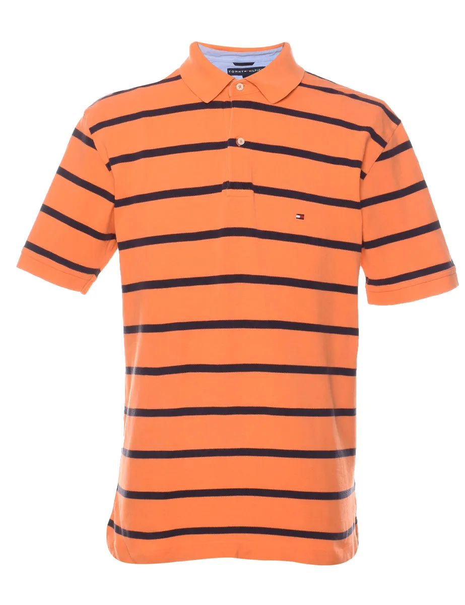 Tommy Hilfiger Navy & Orange Striped Polo Shirt - L