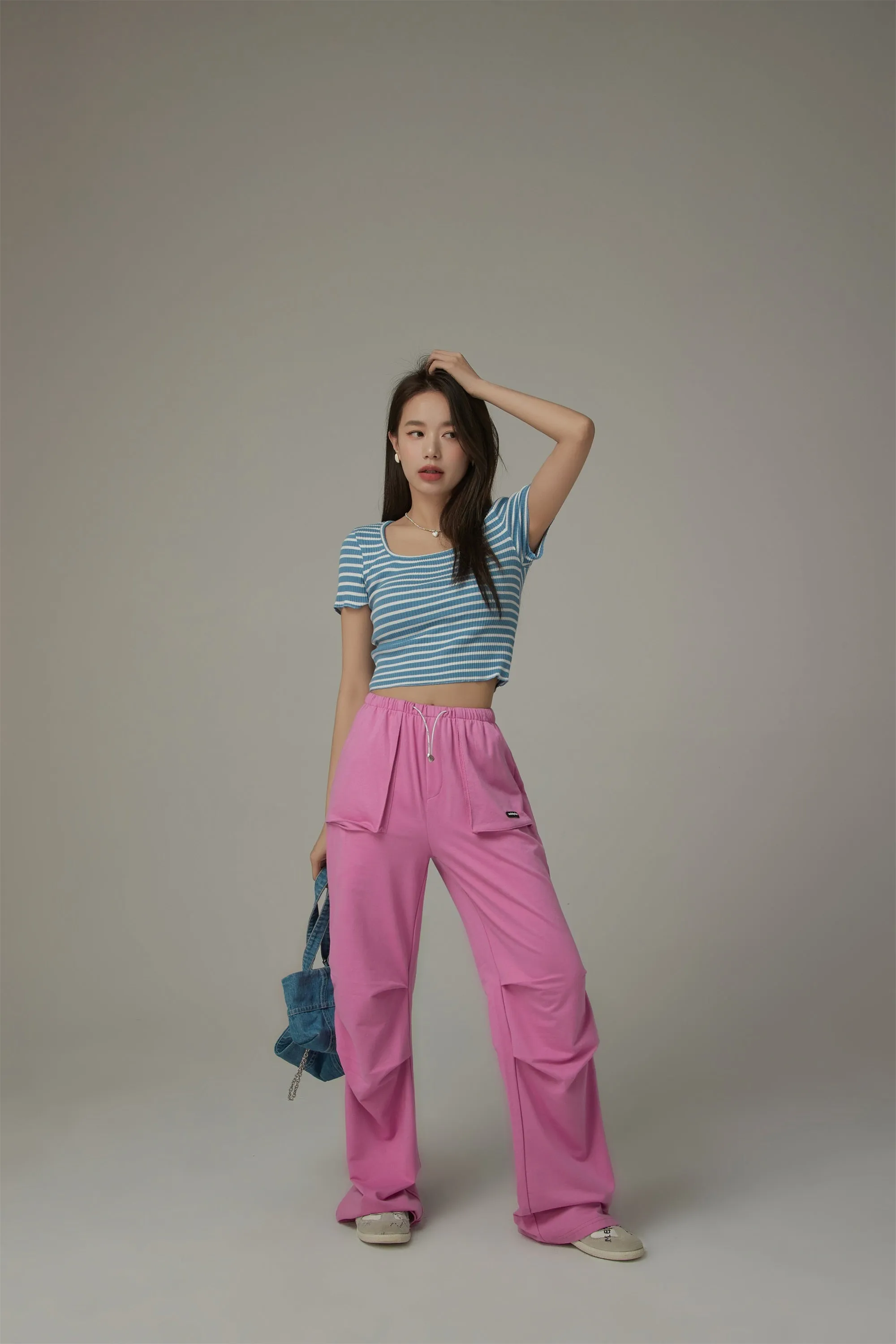 U-Neck Striped Cropped T-Shirt