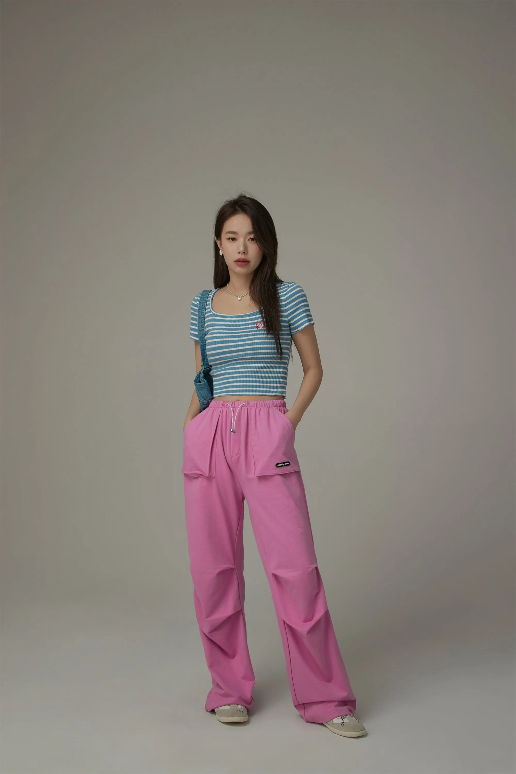 U-Neck Striped Cropped T-Shirt