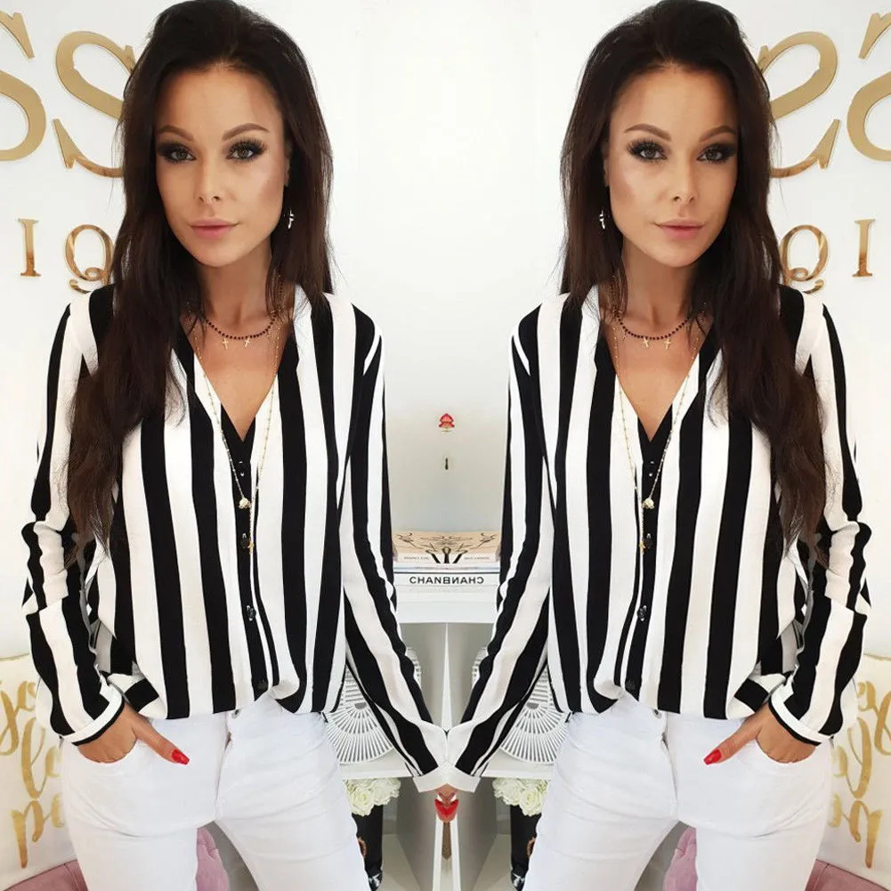 VenusFox Striped Loose Fashion Blouses