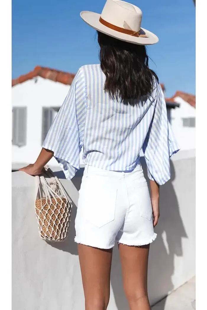 White Distressed Frayed Denim Shorts