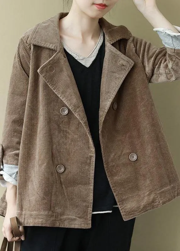 Women Notched Fine Spring Coats Blouses Khaki Loose Outwear