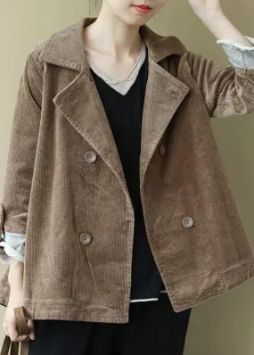 Women Notched Fine Spring Coats Blouses Khaki Loose Outwear