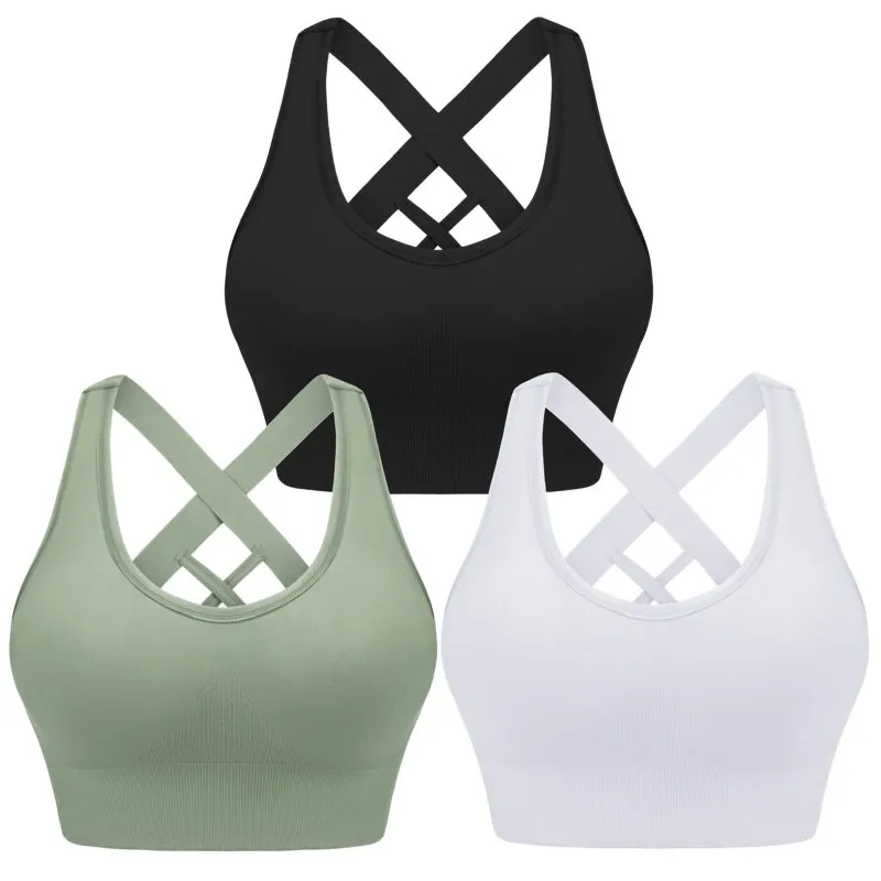 Women's Back Cross Strap Seamless Sports Bra - 3 Pack