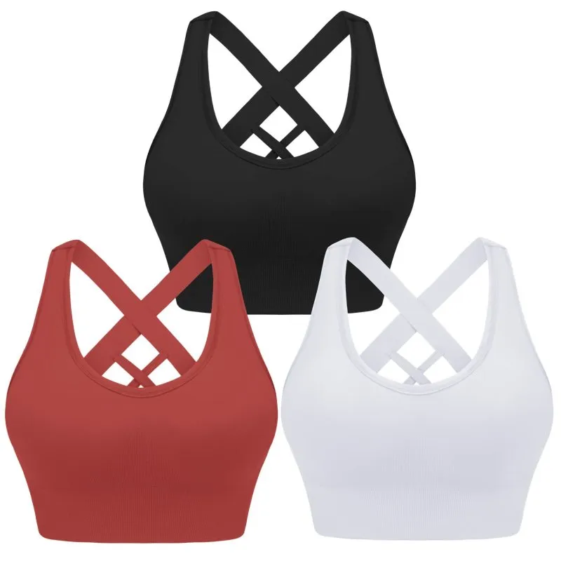 Women's Back Cross Strap Seamless Sports Bra - 3 Pack