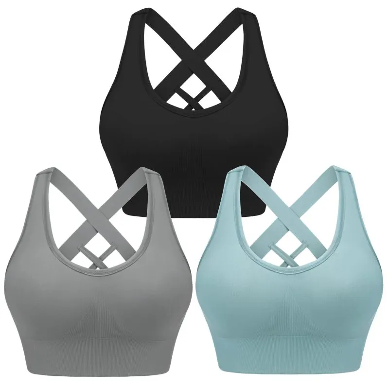 Women's Back Cross Strap Seamless Sports Bra - 3 Pack